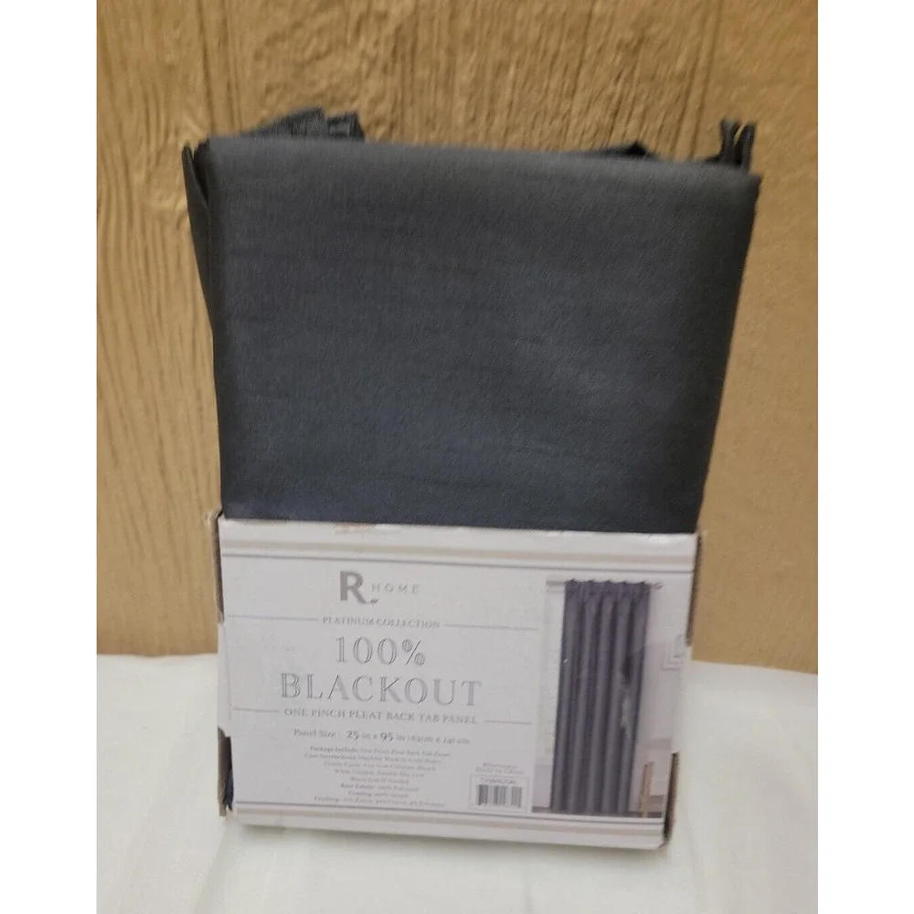 R Home Platinum Collection Blackout Pinch Pleated Back Tab Panel Charcoal 25x29